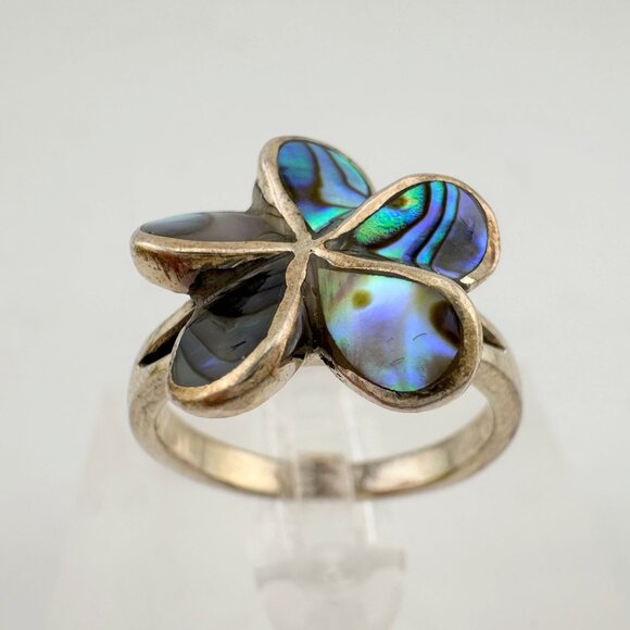 Natural Abalone Flower Ring in Sterling Silver Size 6.75 - Picture 3 of 16